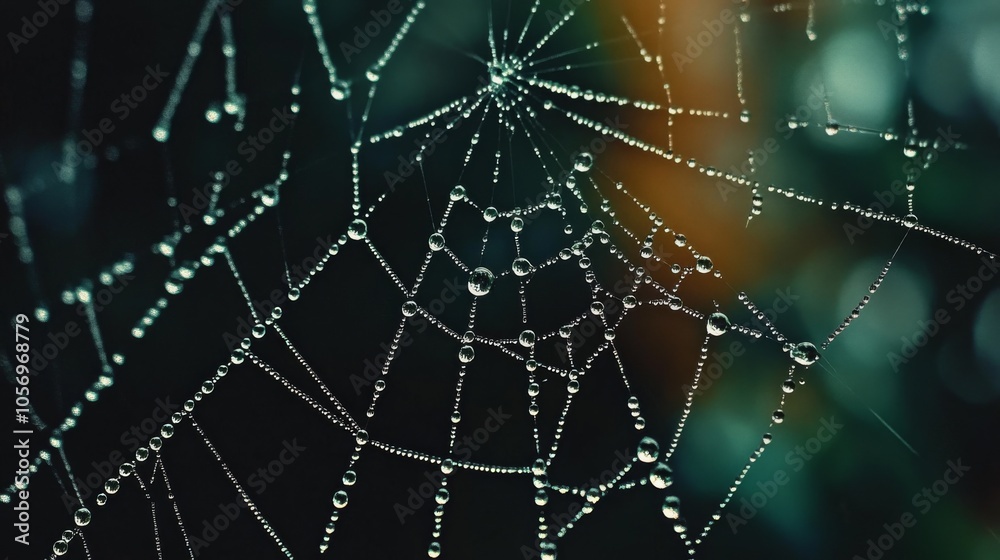 Dewdrops Adorn a Spiderweb in the Forest Dewdrops Adorn a Spiderweb in the Forest