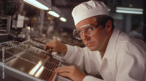 Technician Inspecting Computer Chips for Quality Control