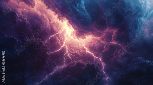 Dramatic Lightning Strike Through Purple and Blue Clouds