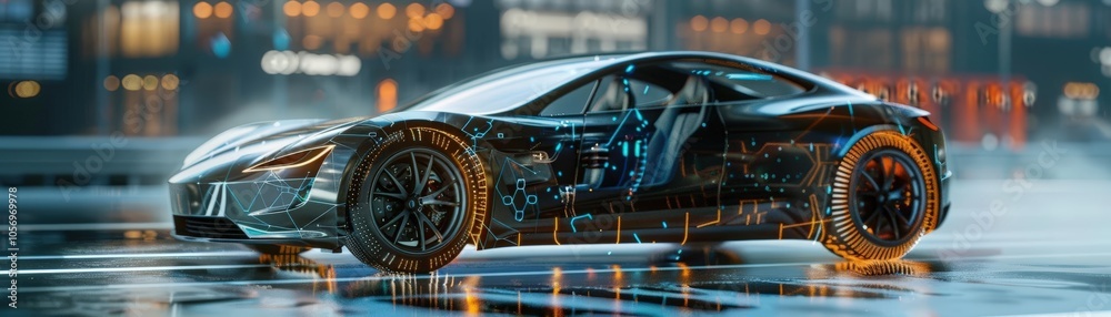 Obraz premium Merge technology and ecofriendliness in a captivating 3D representation of an electronic electric car