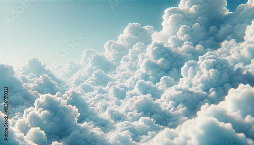 Fototapeta Naklejka Na Ścianę i Meble -  A soft, fluffy cloudscape with voluminous clouds against a clear blue sky