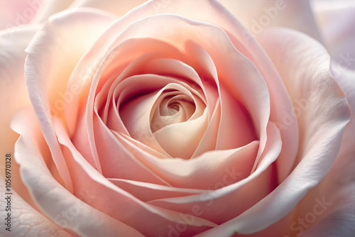 A close-up of a delicate, soft pink rose, showcasing intricate petals and a calming color palette.
