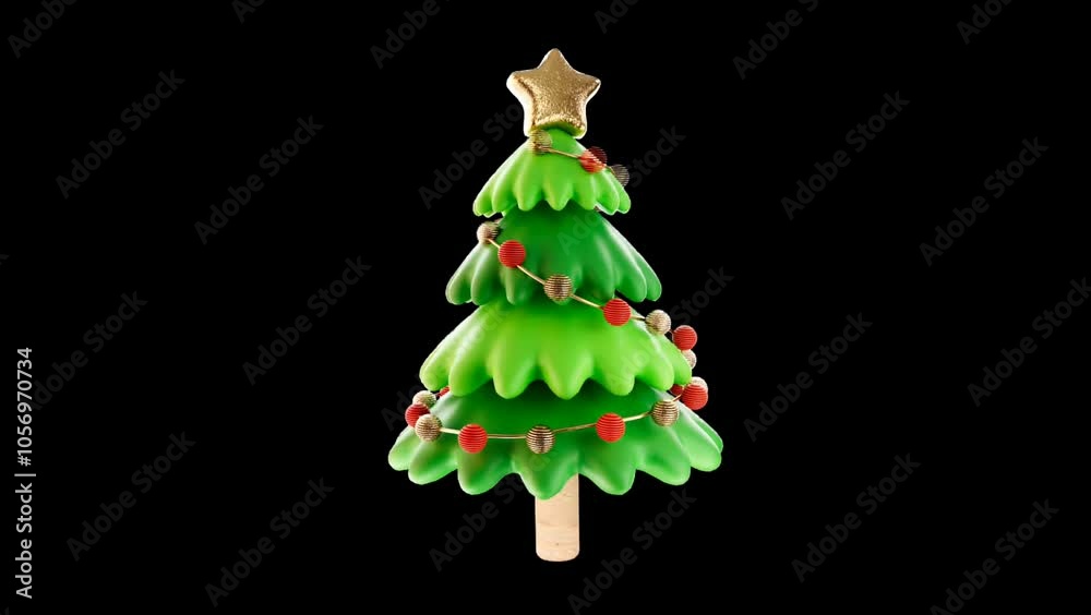 Festive Christmas tree animation on a sleek black background, featuring twinkling lights and holiday decorations. Perfect for seasonal greetings and festive designs