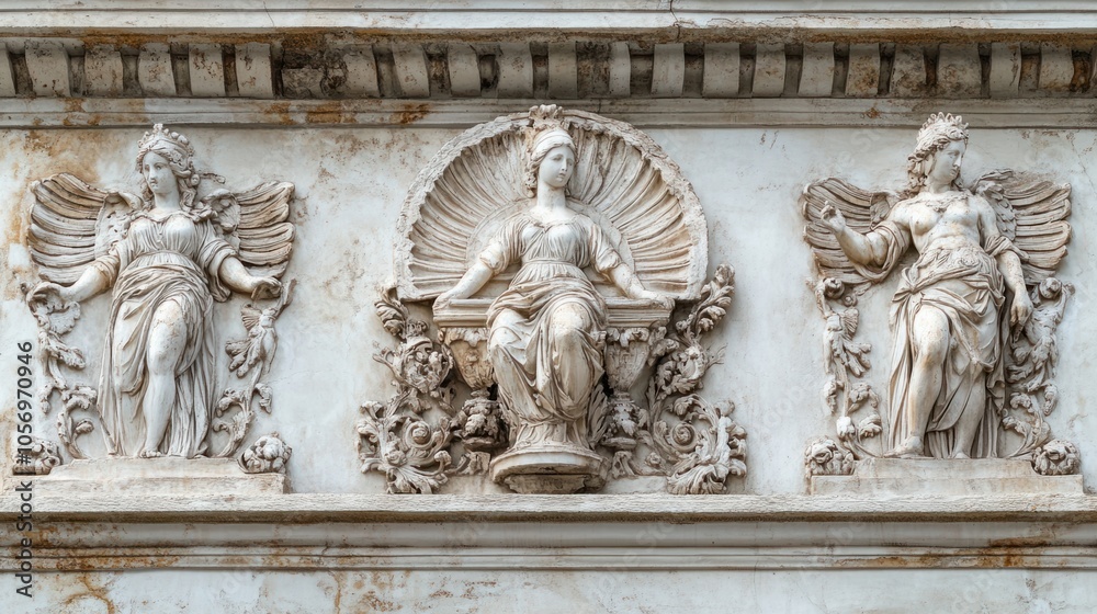 Roman-themed mural wallpaper with mythological figures and detailed classical motifs, isolated on white Roman-themed mural wallpaper with mythological figures and detailed classical motifs, isolated on white