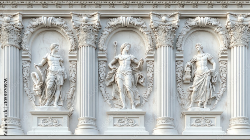 Roman-themed mural wallpaper with mythological figures and detailed classical motifs, isolated on white Roman-themed mural wallpaper with mythological figures and detailed classical motifs, isolated on white