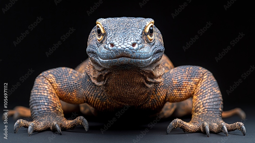 Obraz premium Close-up of a textured lizard on a dark background.