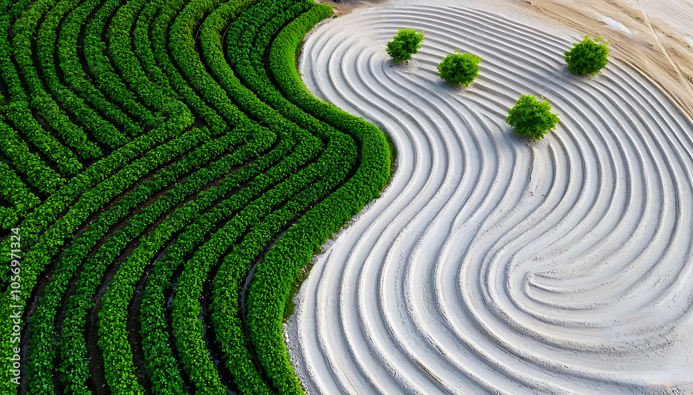 Aerial view of circular farming systems in desert landscape demonstrating innovative agricultural practices Aerial view of circular farming systems in desert landscape demonstrating innovative agricultural practices