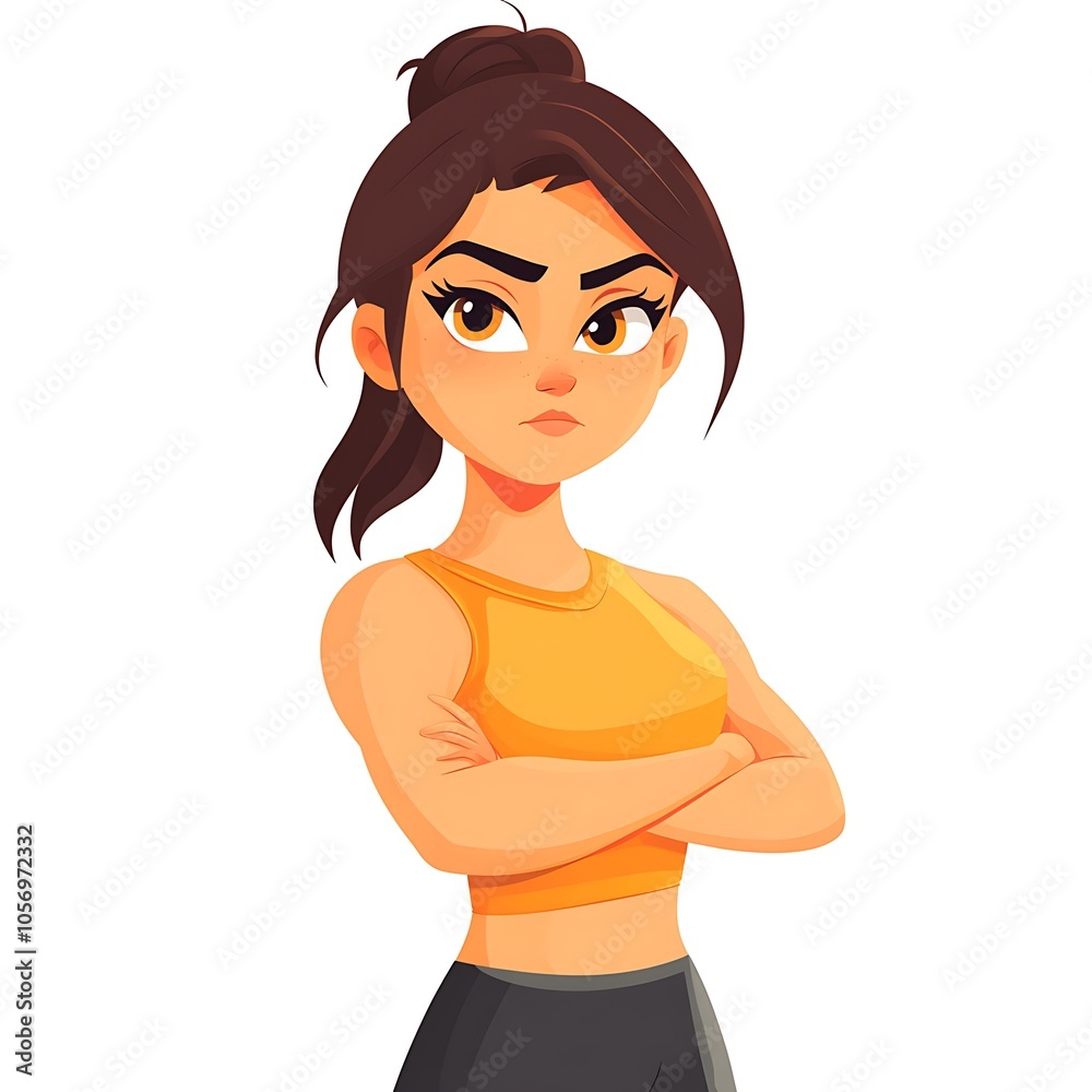 Cartoon girl with a determined face in workout gear on a white background. Cartoon girl with a determined face in workout gear on a white background.