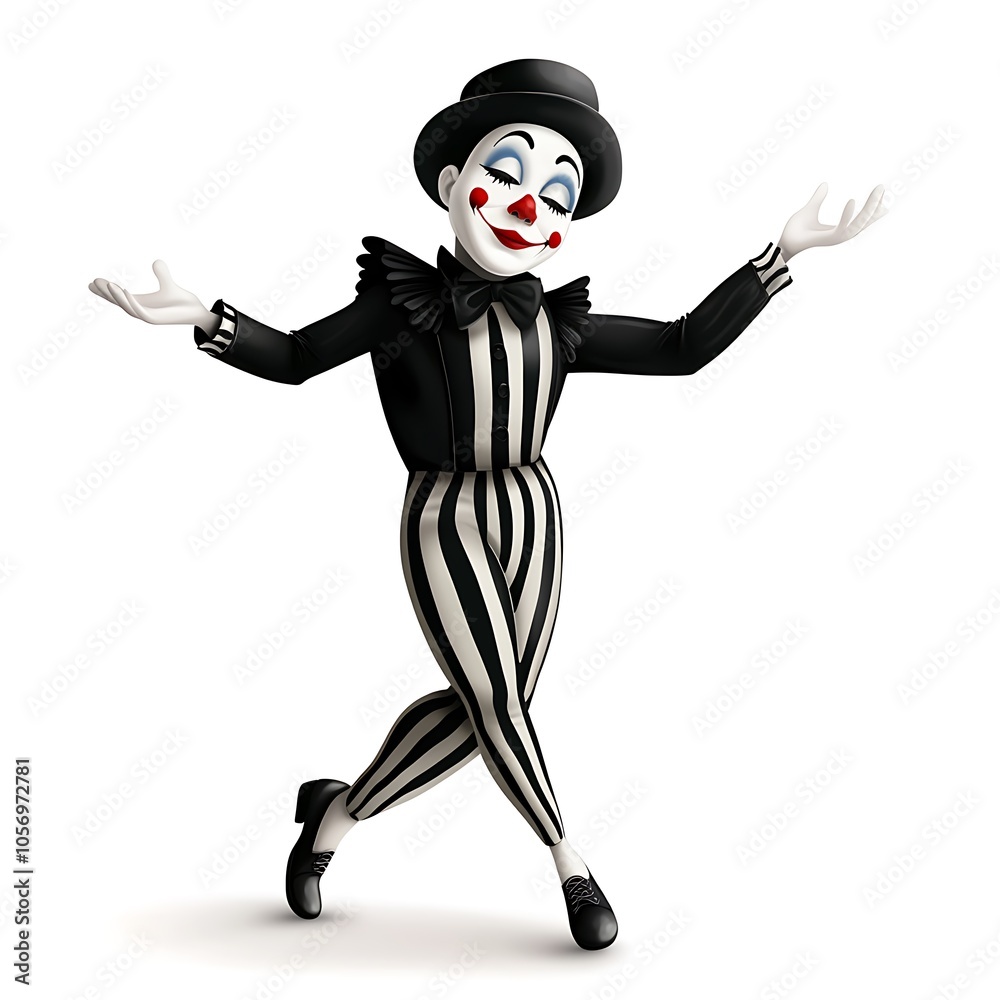 Cartoon mime in full makeup performing on a white background. Cartoon mime in full makeup performing on a white background.