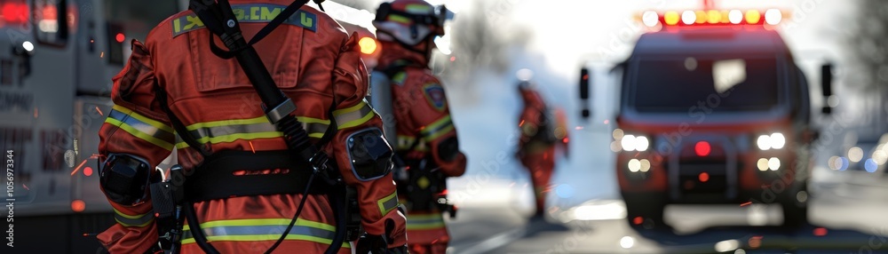Obraz premium Showcase the bravery of first responders with lifelike 3D models of firefighters and paramedics