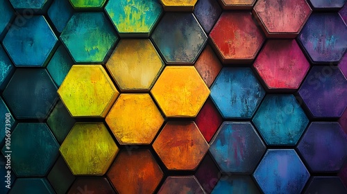 Colorful Hexagon Pattern Abstract Wall Art