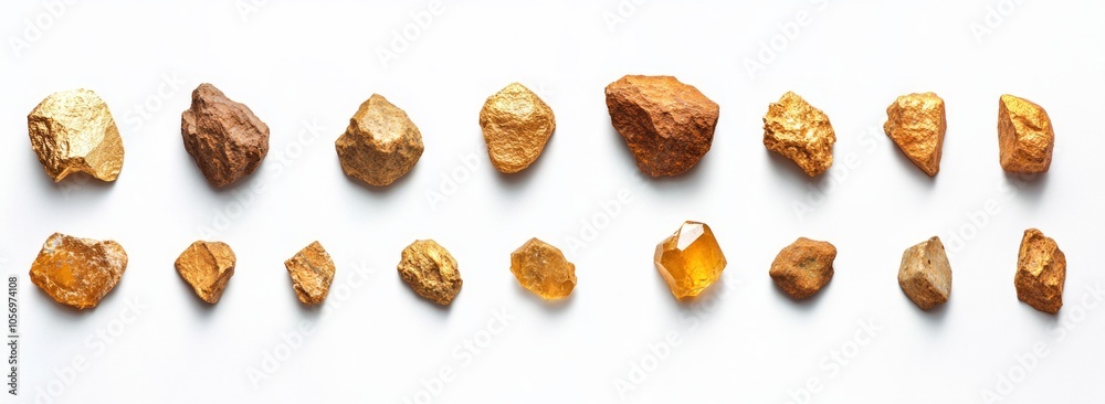 Golden and Orange Stones on White Background