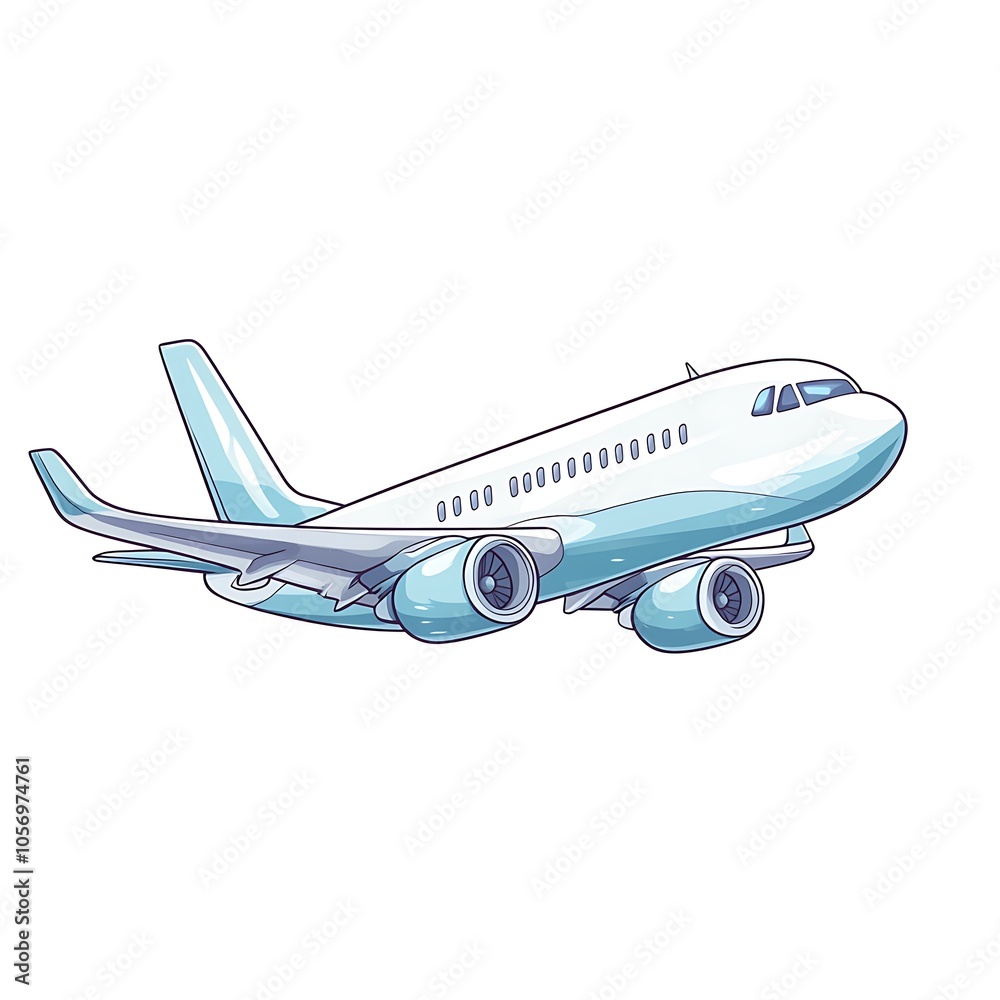 Naklejka premium A cartoon airplane flying in the sky on a white background.