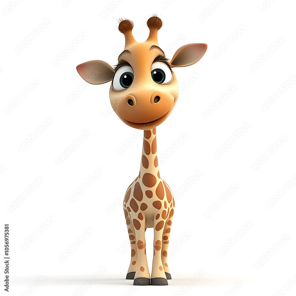 A cartoon giraffe looking straight ahead on a white background. A cartoon giraffe looking straight ahead on a white background.
