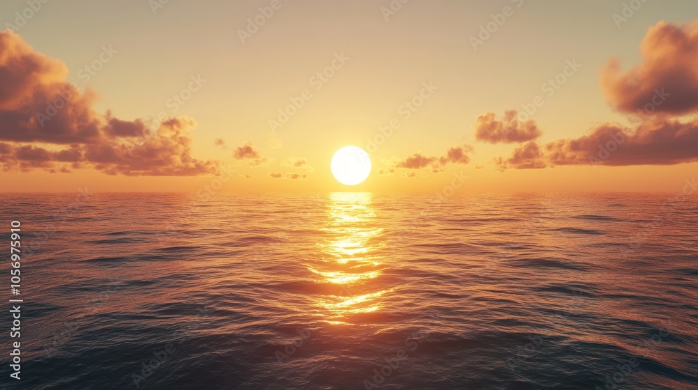 Sunset Over a Tranquil Ocean with Glowing Clouds Sunset Over a Tranquil Ocean with Glowing Clouds