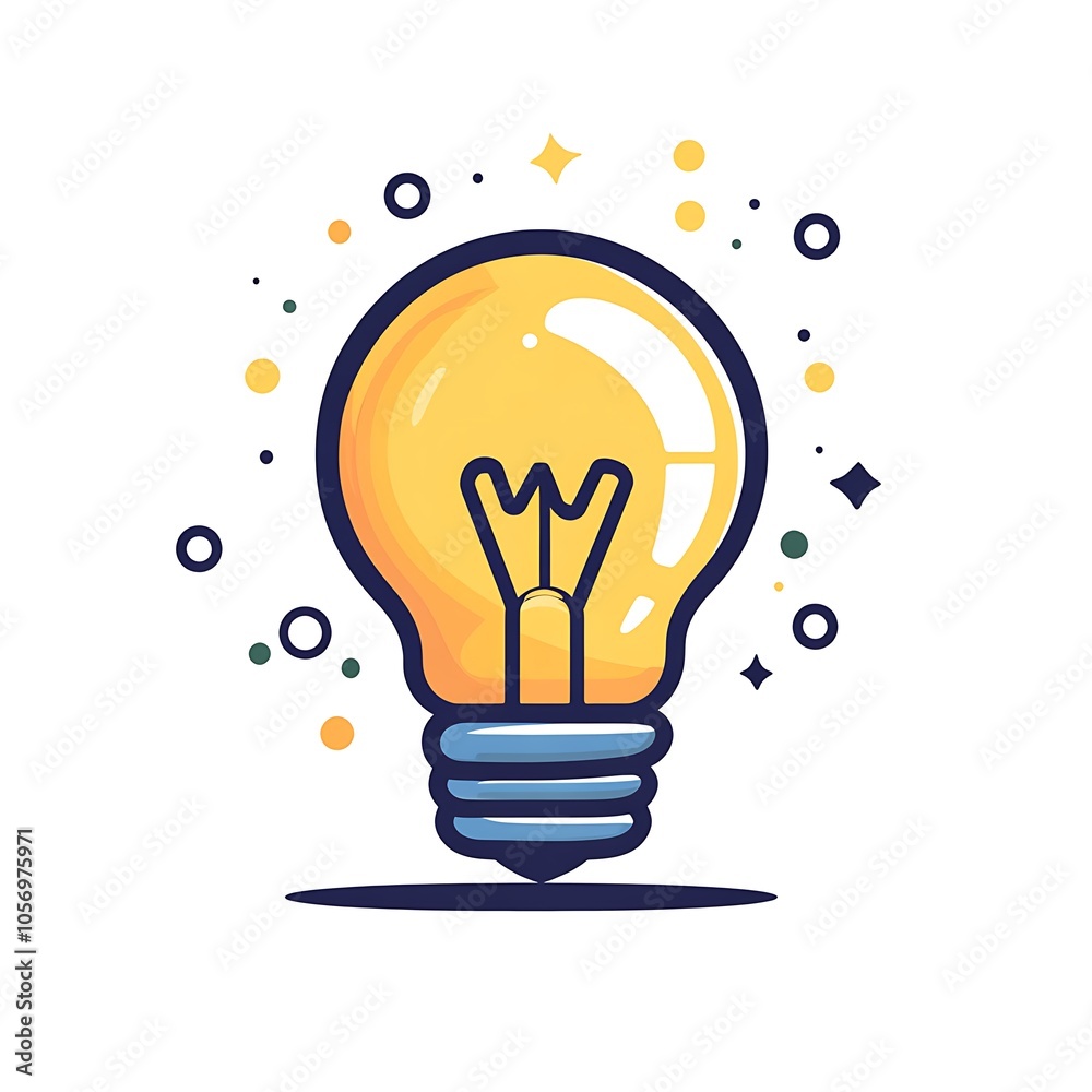 Cartoon light bulb icon representing ideas or creativity on a white background. Cartoon light bulb icon representing ideas or creativity on a white background.