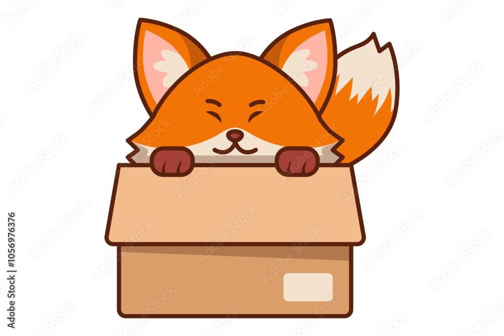 Cute Fox Hiding Inside a Box Illustration Cute Fox Hiding Inside a Box Illustration