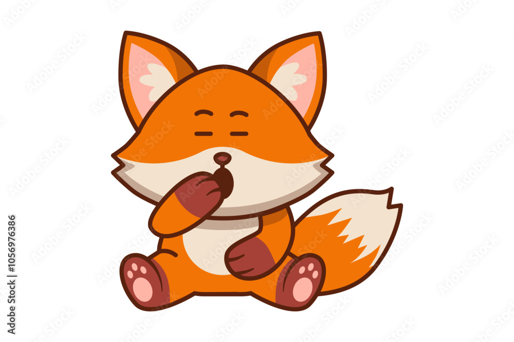 Cute Bored Fox Sitting and Yawning Illustration Cute Bored Fox Sitting and Yawning Illustration