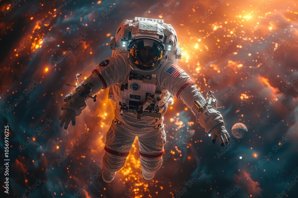 Fototapeta premium Astronaut Floating in Space with a Starry Background