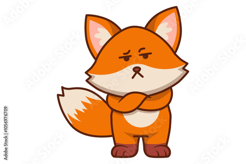 Cute Fox with Eyebrow Raised and Crossed Arms Illustration