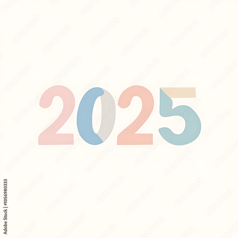 2025 in soft pastel colors with rounded edges, simple design on a white background. 2025 in soft pastel colors with rounded edges, simple design on a white background.