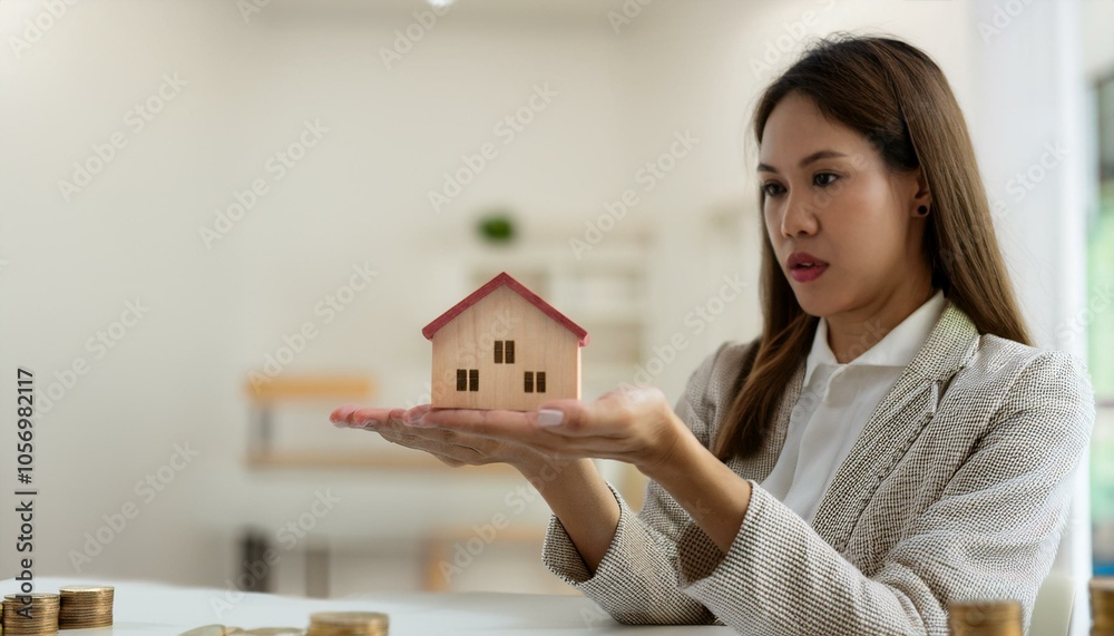 Real Estate Agent Presenting Dream Home Model Real Estate Agent Presenting Dream Home Model