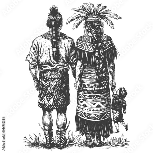 Native American Family in Traditional Attire