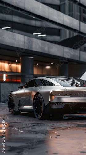 Visualize the evolution of transportation with a dynamic 3D model showcasing an electric car