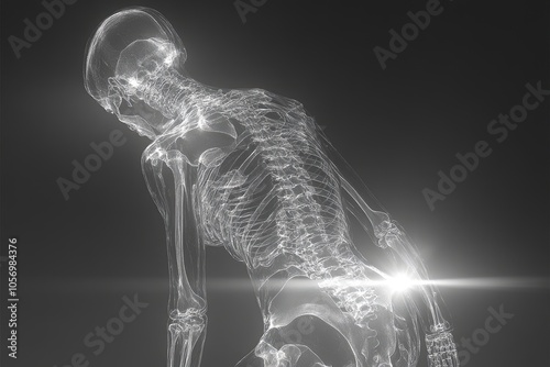 Transparent Human Skeleton Rendered with Glowing Light photo