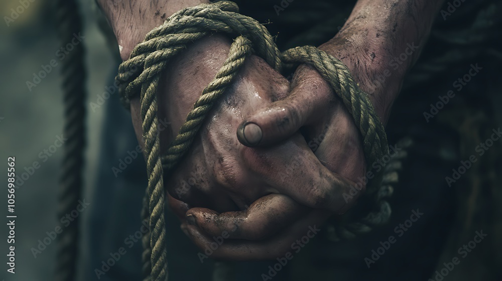 a hands tied with a rope a hands tied with a rope