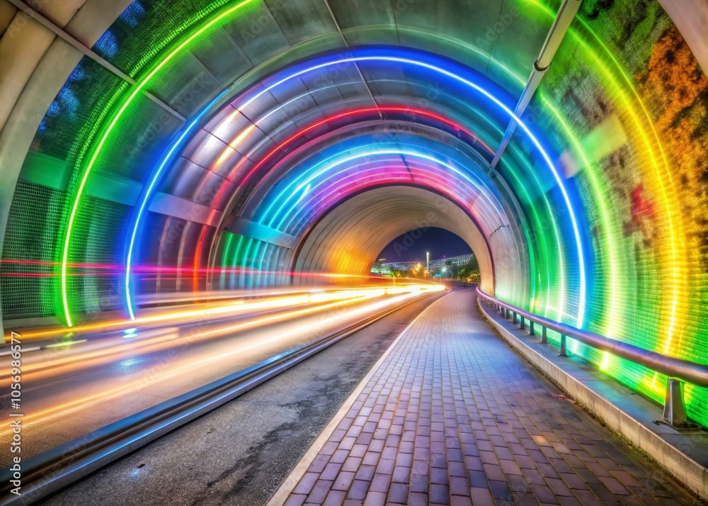 Abstract Digital Tunnel with Glowing Light Trails in Panoramic Perspective for Futuristic Backgrounds Abstract Digital Tunnel with Glowing Light Trails in Panoramic Perspective for Futuristic Backgrounds