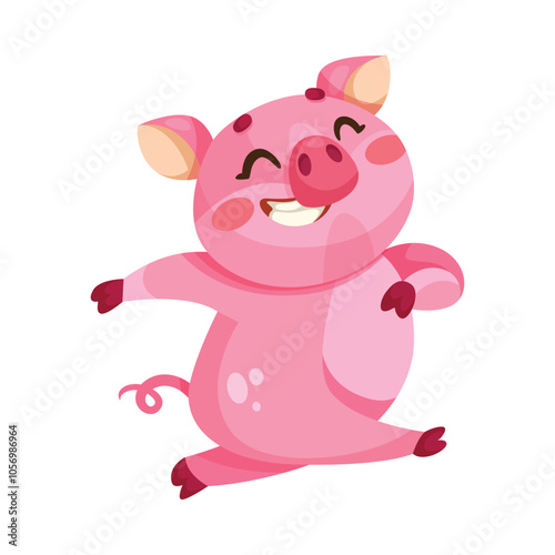Pink Piglet Character in Running Pose Vector Illustration