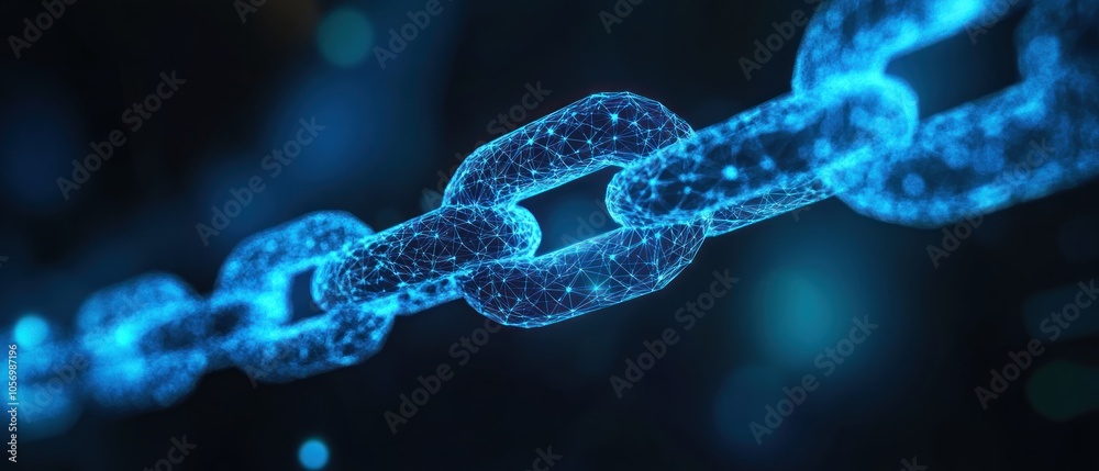 A close-up of a glowing digital chain link, symbolizing connectivity and blockchain technology. A close-up of a glowing digital chain link, symbolizing connectivity and blockchain technology.