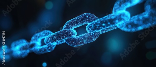 A close-up of a glowing digital chain link, symbolizing connectivity and blockchain technology.