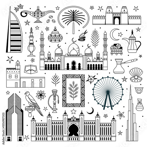 Obraz na płótnie Travel Emirates Element Collection of UAE Symbols w salonie