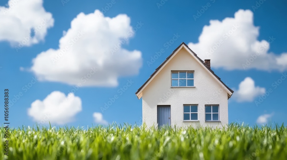 White House with Blue Sky and Grass Dream Home Concept White House with Blue Sky and Grass Dream Home Concept