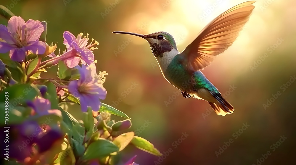 Fototapeta premium A hummingbird flying near flowers