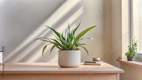 Featuring a white desk a green plant and plenty of natural light this is a minimalist home office. modern dining room with table