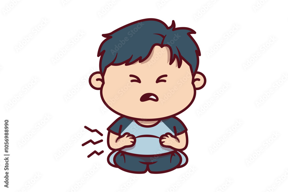 Cute Hungry Boy Touching His Belly Illustration Cute Hungry Boy Touching His Belly Illustration