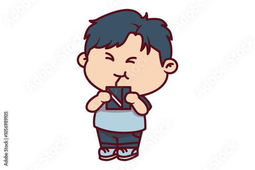 Cute Boy Drinking Illustration