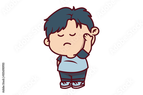 Cute Dizzy Boy Holding Its Head Illustration