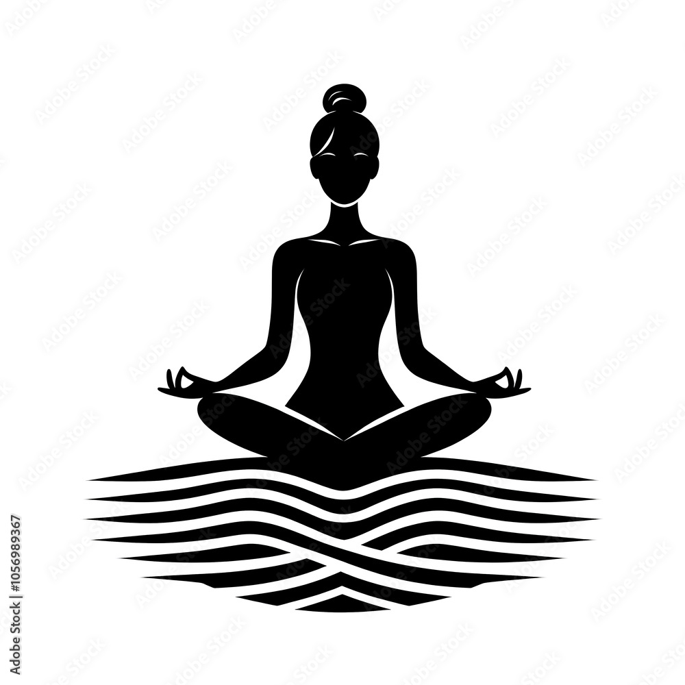 Isolated black and white vector illustration of a young woman practicing meditation calmly on a white background. Isolated black and white vector illustration of a young woman practicing meditation calmly on a white background.