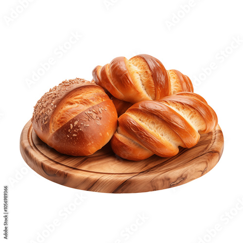 loaf of bread on a wooden plate transparent background