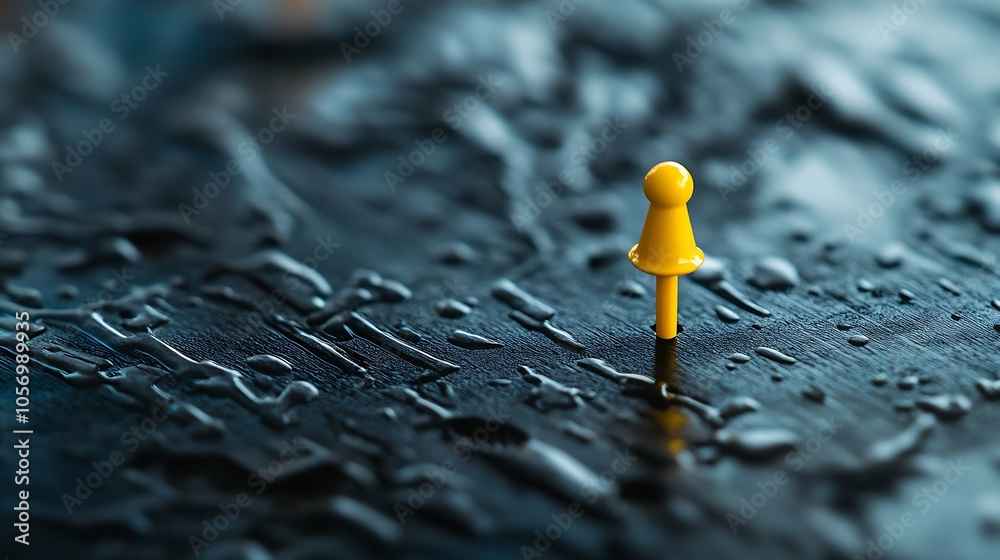 Yellow pin on a wooden background Yellow pin on a wooden background