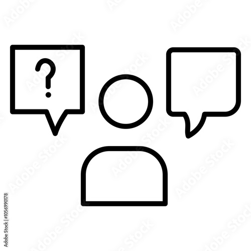 Minimalist FAQ icon featuring a question mark within a speech bubble, symbolizing help or information. Clean lines and bold design ideal for customer support or informational interfaces.