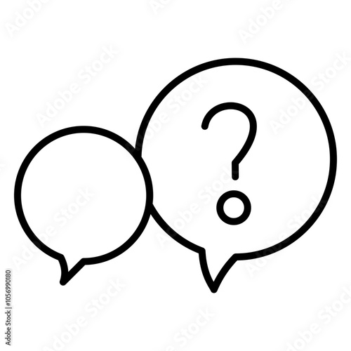 Minimalist FAQ icon featuring a question mark within a speech bubble, symbolizing help or information. Clean lines and bold design ideal for customer support or informational interfaces.