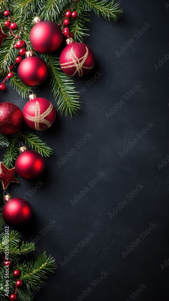 Festive Christmas Ornaments on Dark Background Festive Christmas Ornaments on Dark Background