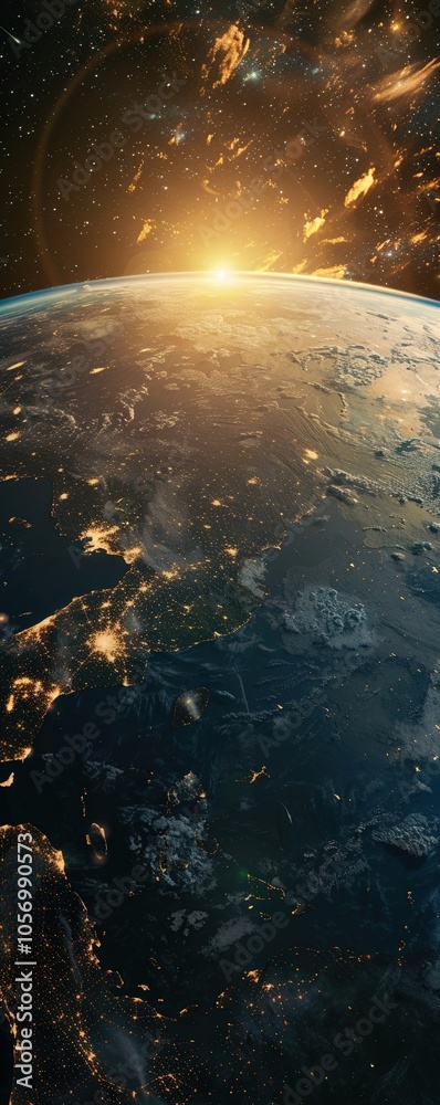 Obraz premium Create a dynamic image showcasing a frontal view of Earths surface with hidden alien artifacts subtly integrated Capture the intrigue and mystery surrounding this monumental discovery