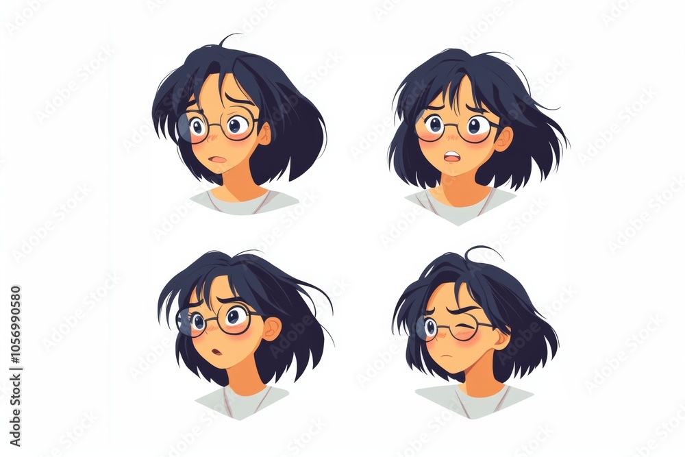 90s-style manga girl icons with various emotions 90s-style manga girl icons with various emotions