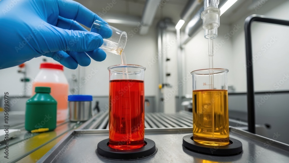 Close-up of chemical reactions in fuel lab, innovative processing technology Close-up of chemical reactions in fuel lab, innovative processing technology